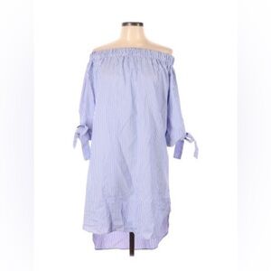 Blue and White Off the Shoulder Polo Type Dress